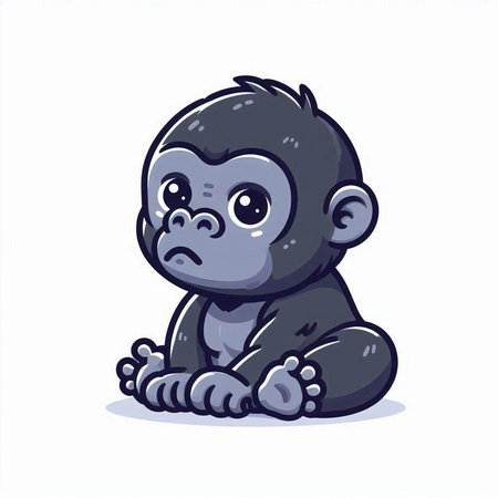 Vector illustration of a cute baby gorilla isolated on a white background.のイラスト素材