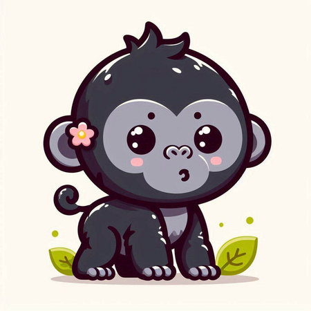Cute cartoon monkey with flower. Vector illustration in cartoon style.のイラスト素材