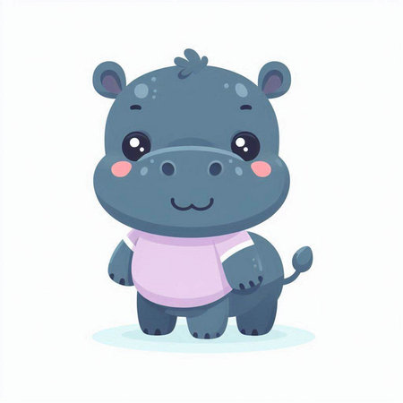 Cute cartoon hippo. Vector illustration isolated on white background.のイラスト素材