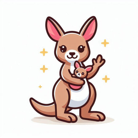 Kangaroo with a baby. Vector illustration in cartoon style.のイラスト素材