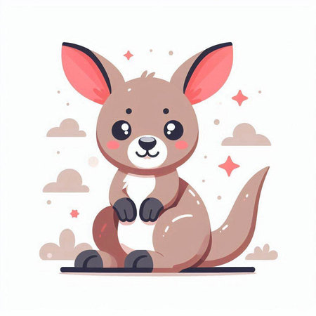 Cute kangaroo sitting on the ground. Vector illustration.のイラスト素材