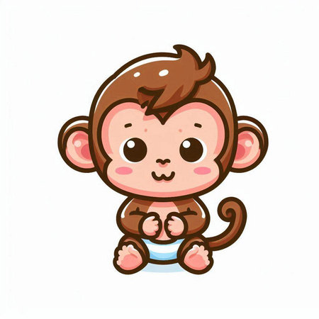 Cute little monkey isolated on white background. Vector cartoon illustration.のイラスト素材