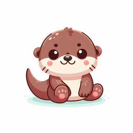 Cute cartoon otter sitting on the ground. Vector illustration.のイラスト素材