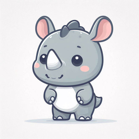 Cute cartoon rhinoceros on white background. Vector illustration.のイラスト素材