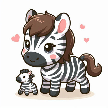 Cute cartoon zebra with a little baby. Vector illustration.のイラスト素材