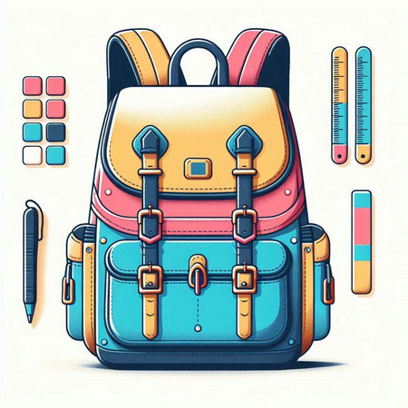 Back to school. Vector illustration of a backpack with stationery.のイラスト素材