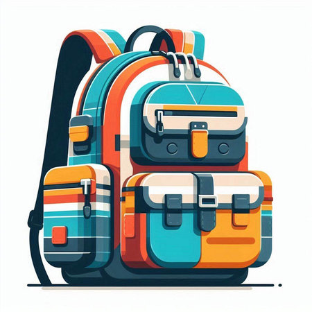 Vector illustration of Backpack isolated on white background. Travel and tourism concept.のイラスト素材