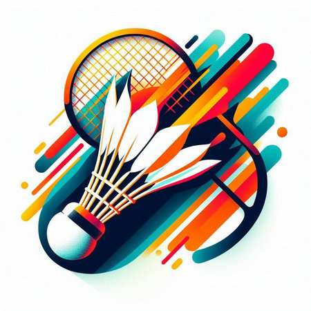 Badminton racket and shuttlecock on abstract background. Vector illustration.のイラスト素材