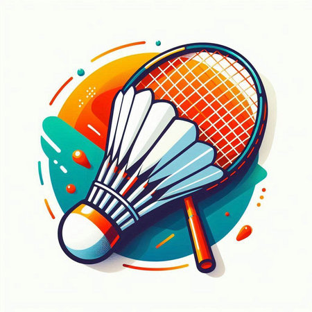 Badminton racket and ball on colorful background. Vector illustration.のイラスト素材