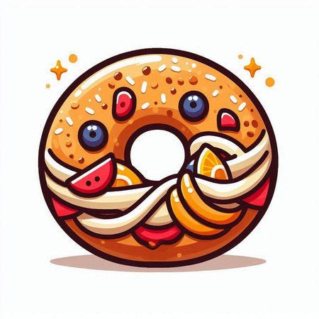 Cartoon donut with orange and grapefruit, vector illustration.のイラスト素材