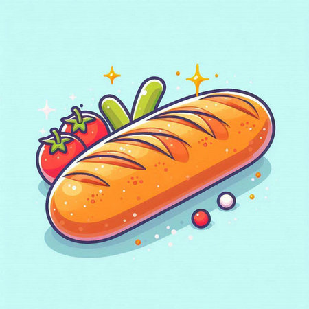 Baguette with tomato. Vector illustration of a cartoon style.のイラスト素材