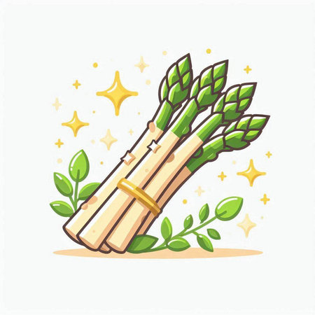 Vector illustration of green asparagus on white background with stars.のイラスト素材