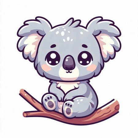Cute cartoon koala sitting on a branch. Vector illustration.のイラスト素材