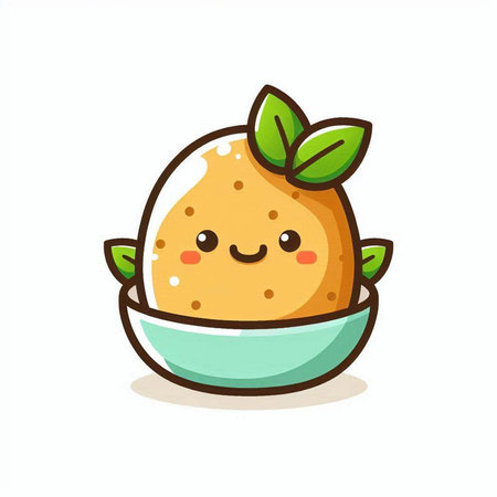 Cute kawaii kiwi fruit in bowl. Vector illustration.のイラスト素材