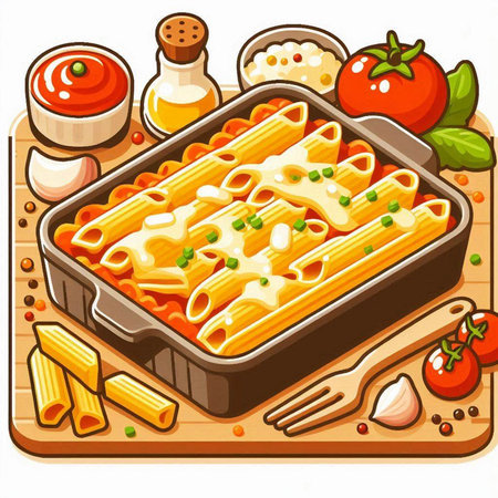 Illustration of a Bolognese Pasta on a Wooden Boardのイラスト素材