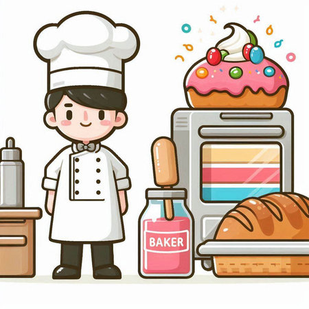 Chef and bakery. Vector illustration of Cartoon Chef and bakery.のイラスト素材