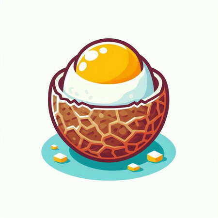 Fried egg in the shell of an eggcup. Vector illustration.のイラスト素材
