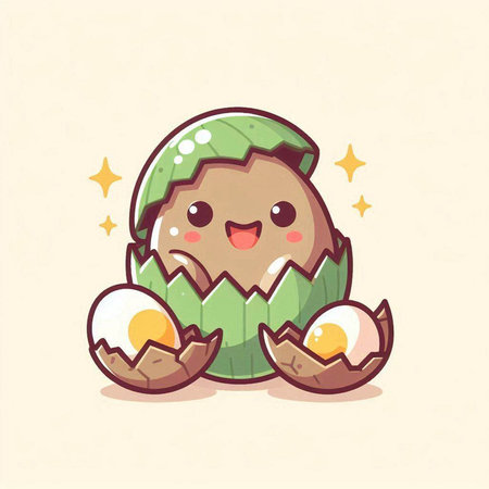 cute cartoon easter egg character in eggshell vector illustration.のイラスト素材