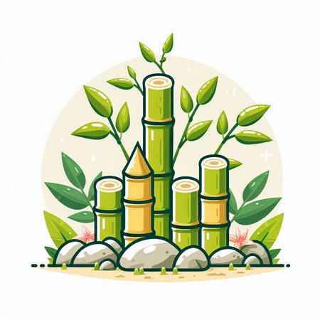 Bamboo plant in pot. Vector illustration in flat cartoon style.のイラスト素材