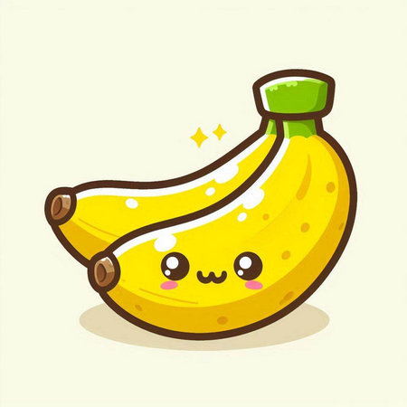 Cute cartoon banana character. Funny fruit character. Vector illustration.のイラスト素材