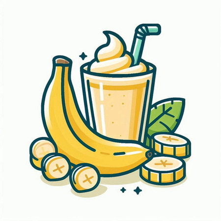 Banana smoothie with ice cream and banana slices. Vector illustration.のイラスト素材