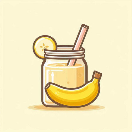 Banana smoothie in a glass jar with a straw. Vector illustration.のイラスト素材