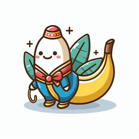 Cute kawaii banana character with a smile. Vector illustration.のイラスト素材