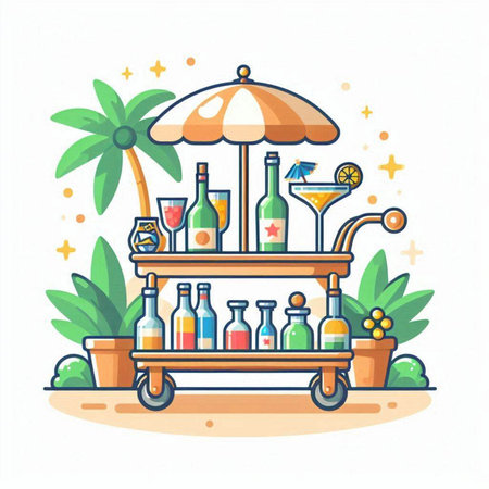 Cocktail bar on the beach. Vector illustration in flat styleのイラスト素材