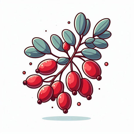 Illustration of a rowan branch with red berries on a white backgroundのイラスト素材