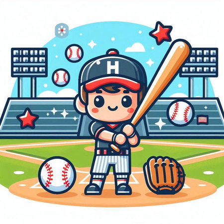 Baseball Player Cartoon Mascot Character. Vector Illustration.のイラスト素材