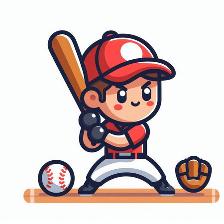 Baseball Player Cartoon Mascot Character Flat Design Style Vector Illustrationのイラスト素材