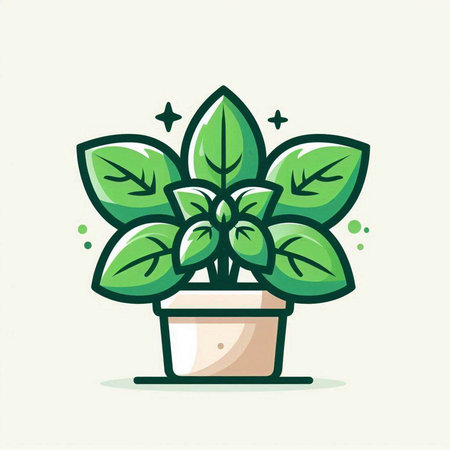 Illustration of a green plant in a pot. Vector illustration.のイラスト素材