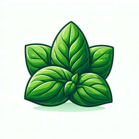 Fresh basil leaves isolated on a white background. Vector illustration for your designのイラスト素材