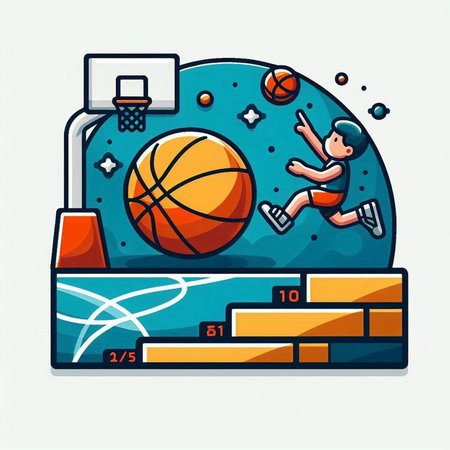 Basketball game vector illustration. Basketball player jumping over a wall.のイラスト素材