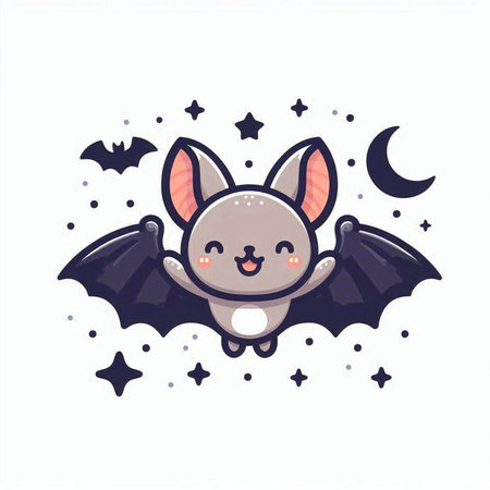 Cute cartoon bat with moon and stars. Vector illustration for children.のイラスト素材