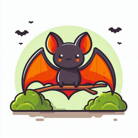 Cute cartoon bat isolated on white background. Vector illustration in flat style.のイラスト素材
