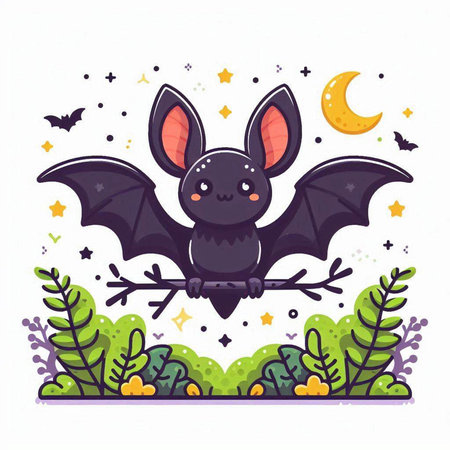 Cute bat in the forest. Vector illustration in cartoon style.のイラスト素材