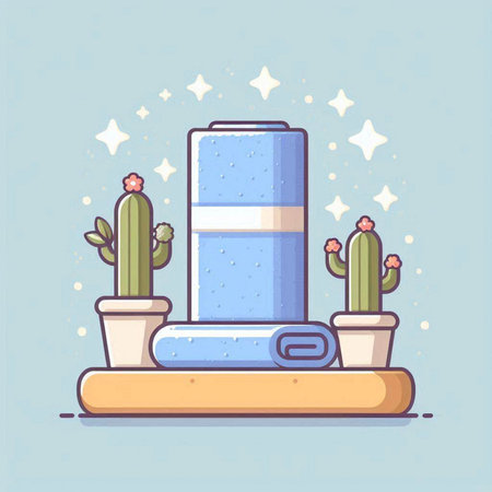 Cactuses and towels in pots. Flat style vector illustration.のイラスト素材