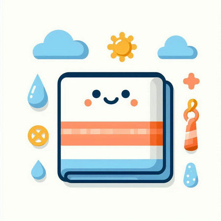 Cute kawaii book with sun, clouds and rain. Vector illustration.のイラスト素材