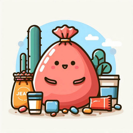 Cute cartoon kawaii bag of food. Vector illustration.のイラスト素材