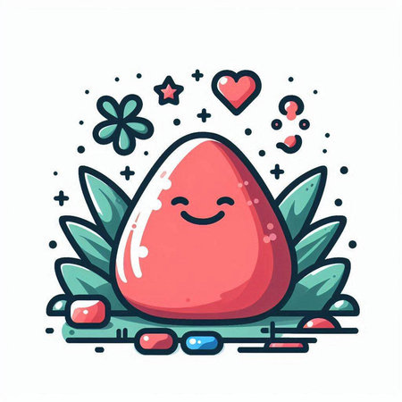 Strawberry character. Vector illustration in doodle style.のイラスト素材