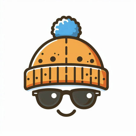 Vector illustration of a cute cartoon winter hat and sunglasses. Isolated on white background.のイラスト素材