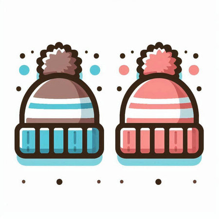 Winter hat and scarf icon in flat style. Vector illustration isolated on white background.のイラスト素材