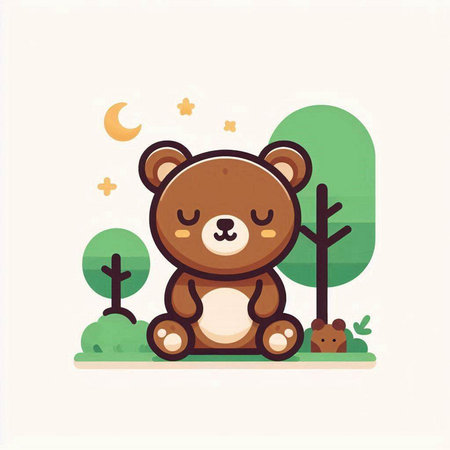Cute bear in the forest. Vector illustration in flat style.のイラスト素材