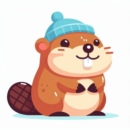 Beaver in winter hat. Cute cartoon character. Vector illustration.のイラスト素材