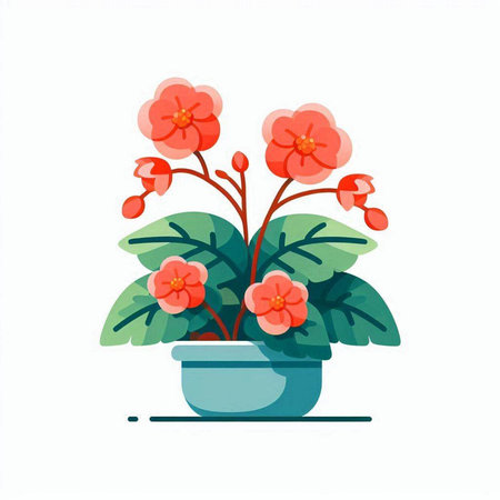 Flowerpot with pink primula. Vector illustration in flat styleのイラスト素材