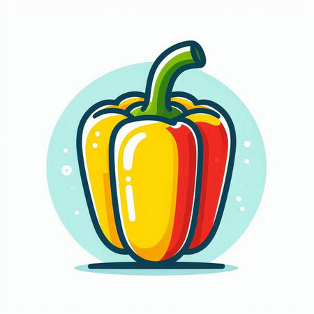 Red and yellow bell pepper on a white background. Vector illustration.のイラスト素材