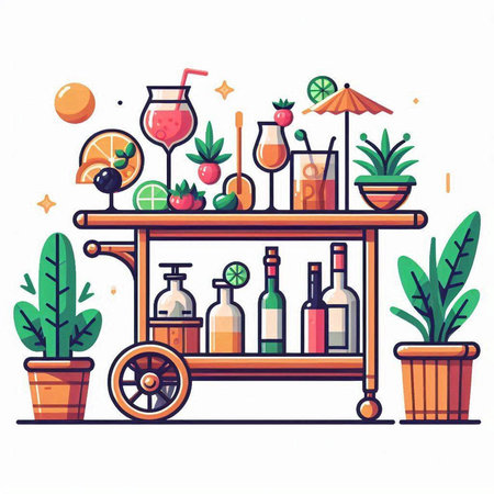 Cocktail bar counter. Vector illustration in flat line style.のイラスト素材