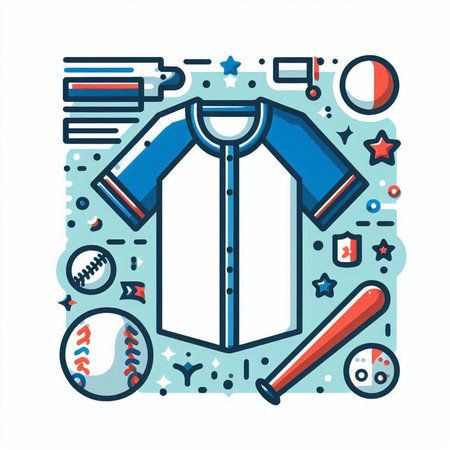 Baseball uniform and equipment. Vector illustration in thin line style.のイラスト素材
