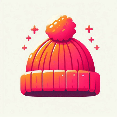 Vector illustration of knitted winter hat with pompon in retro style.のイラスト素材